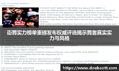 街舞实力榜单重磅发布权威评选揭示舞者真实实力与风格